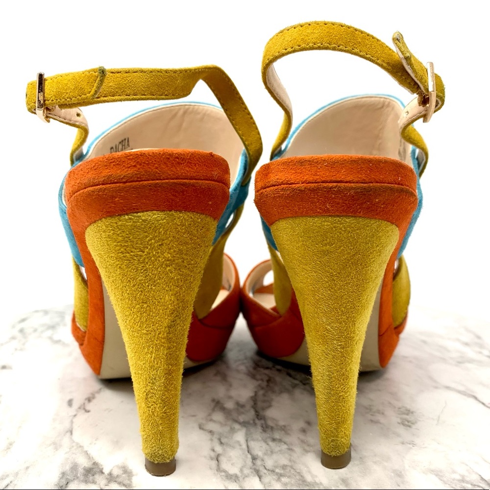 Sacha London Pasha Suede Colorful Sandals 6 Cocktail Resortwear Cruisewear Fun - Picture 5 of 15